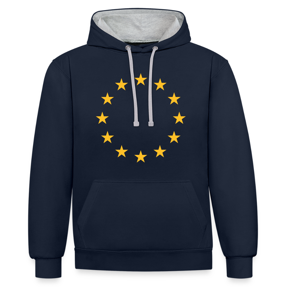"12-Stars" - Contrast Colour Hoodie - navy/heather grey