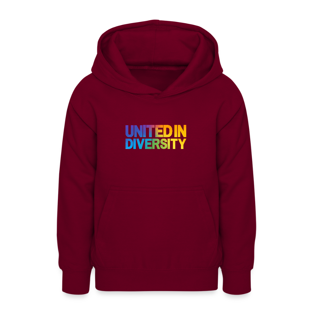Teen Hoodie - "United in Diversity - LGBTQ" - bordeaux