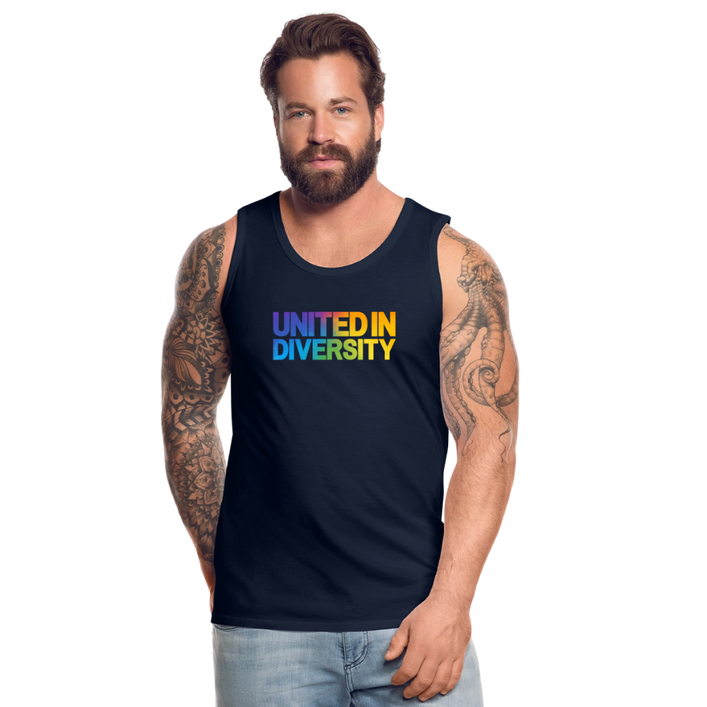Men’s Premium Tank Top - "United in Diversity - LGBTQ" - navy