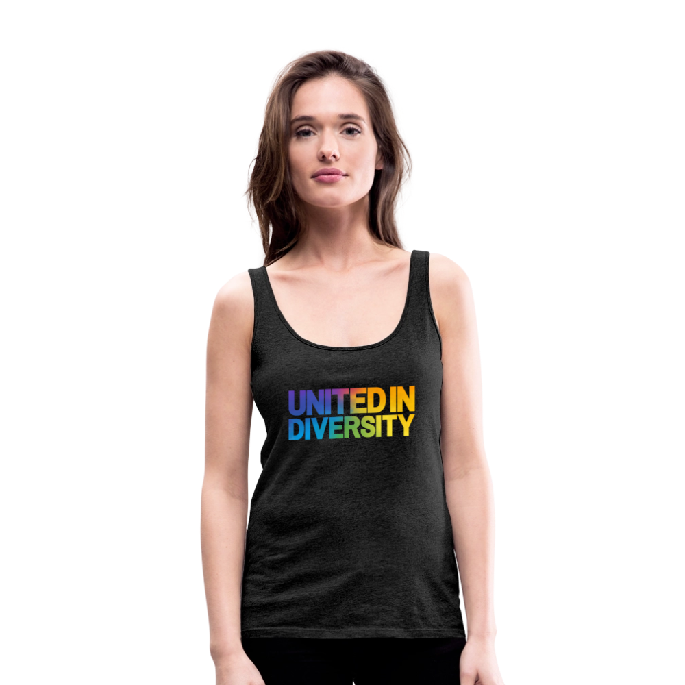 Women’s Premium Tank Top - "United in Diversity - LGBTQ" - charcoal grey