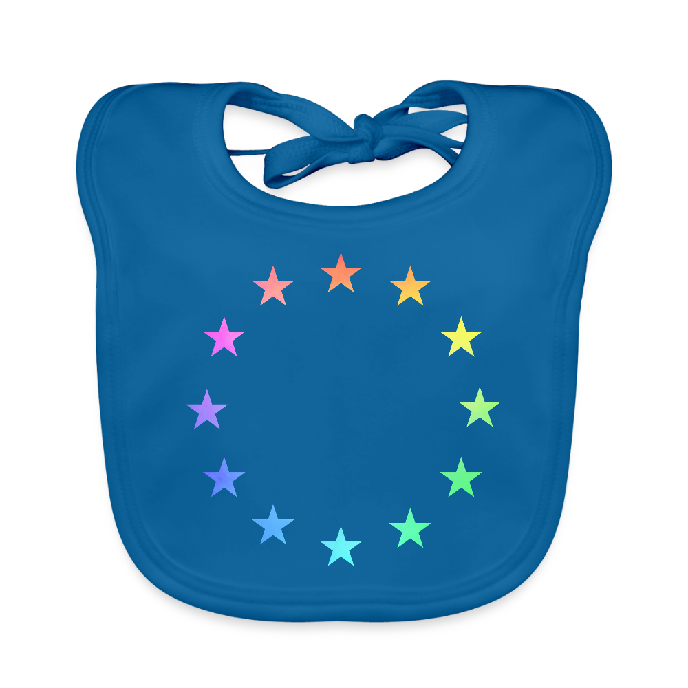 Baby Organic Bib - "12 Stars - LGBTQ" - peacock-blue