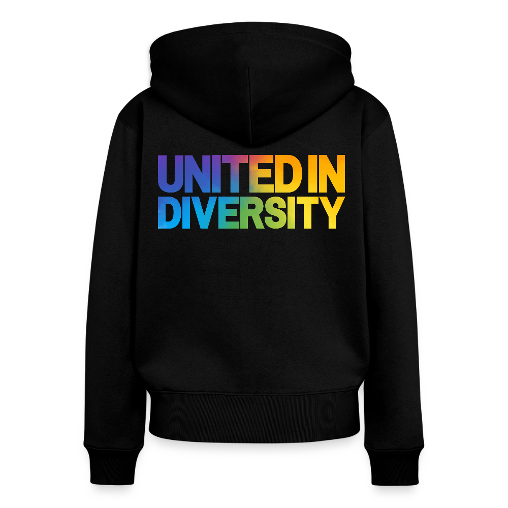 Women's Premium Hooded Jacket - "United in Diversity - LGBTQ" - black