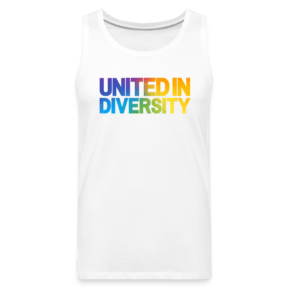 Men’s Premium Tank Top - "United in Diversity - LGBTQ" - white