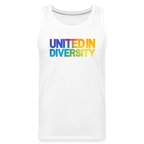 Men’s Premium Tank Top - "United in Diversity - LGBTQ" - white