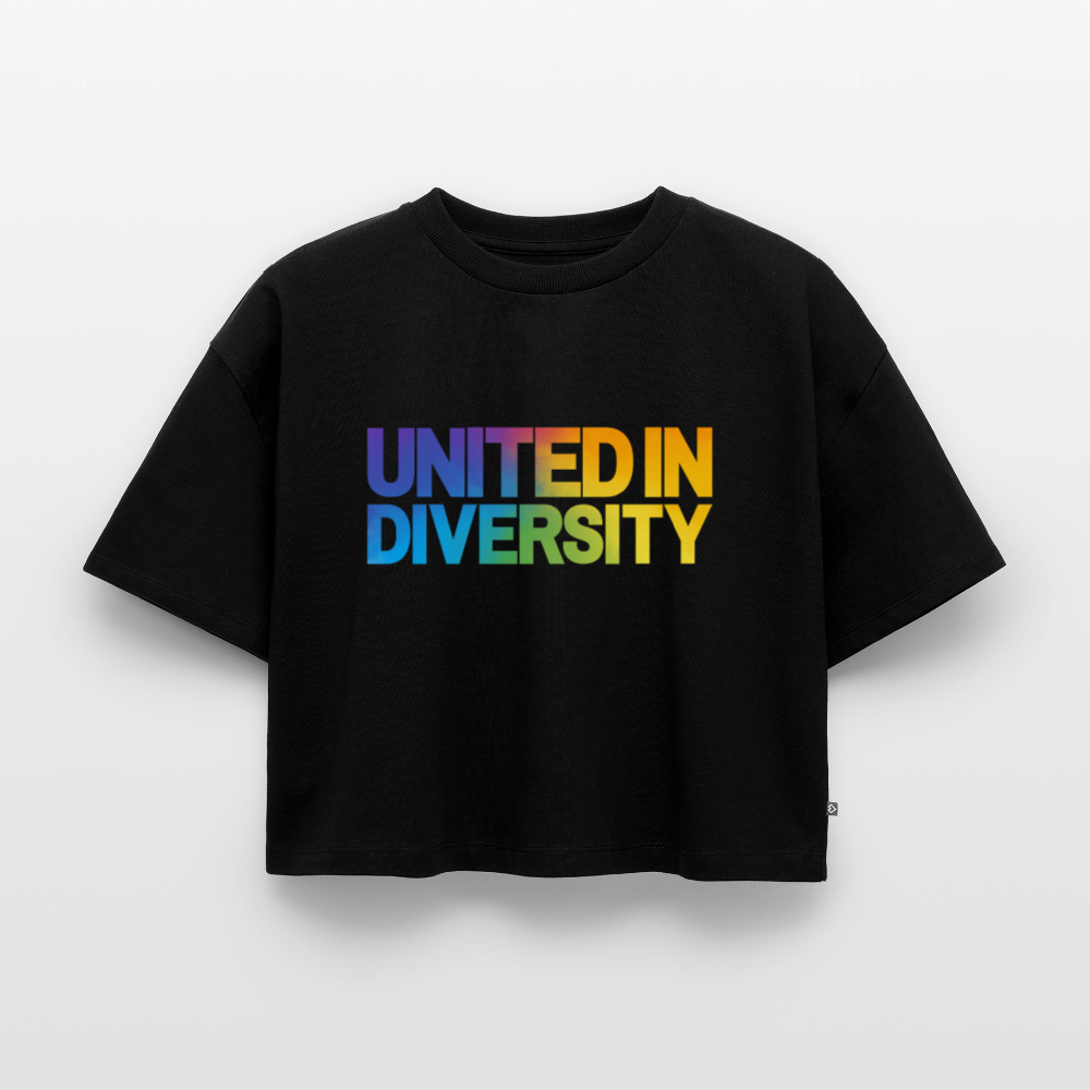 "United in Diversity - LGBTQ" Women’s Oversized Organic Cropped T-Shirt - black