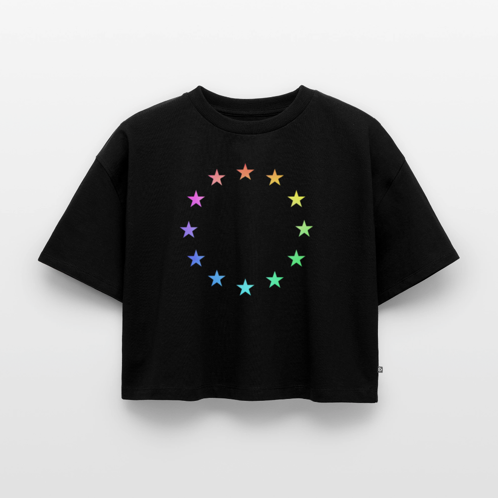 Women’s Oversized Organic Cropped T-Shirt - "12 Stars - LGBTQ" - black