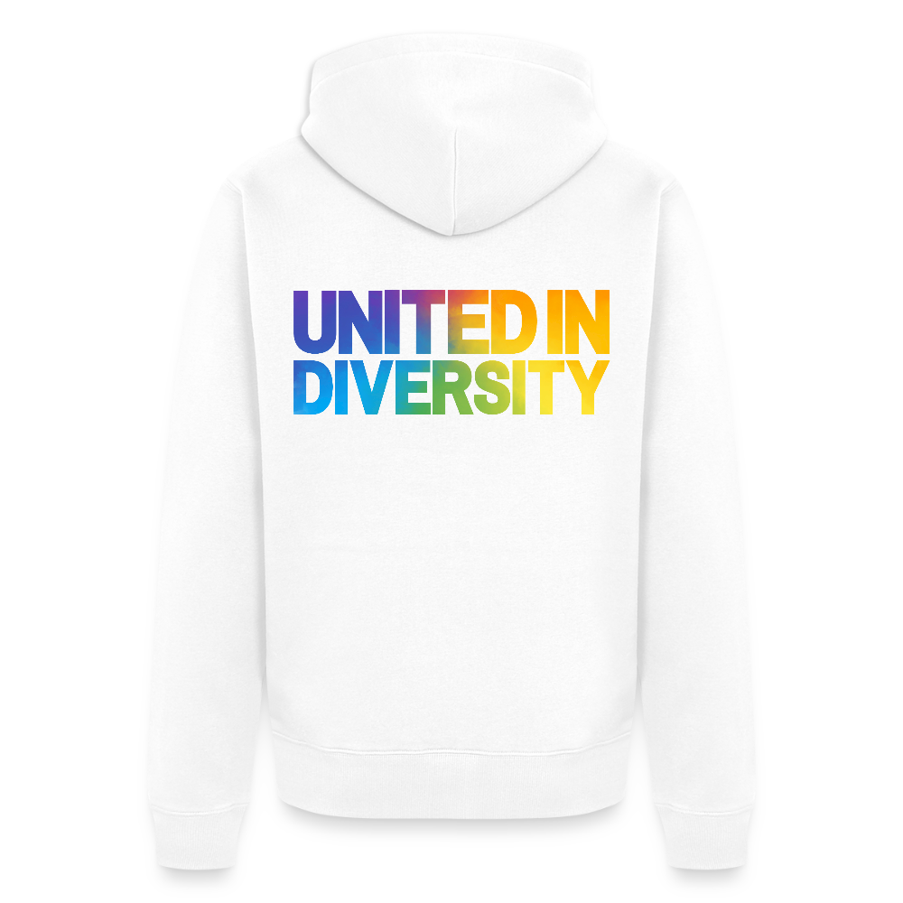 Men's Premium Hooded Jacket - "United in Diversity - LGBTQ" - white
