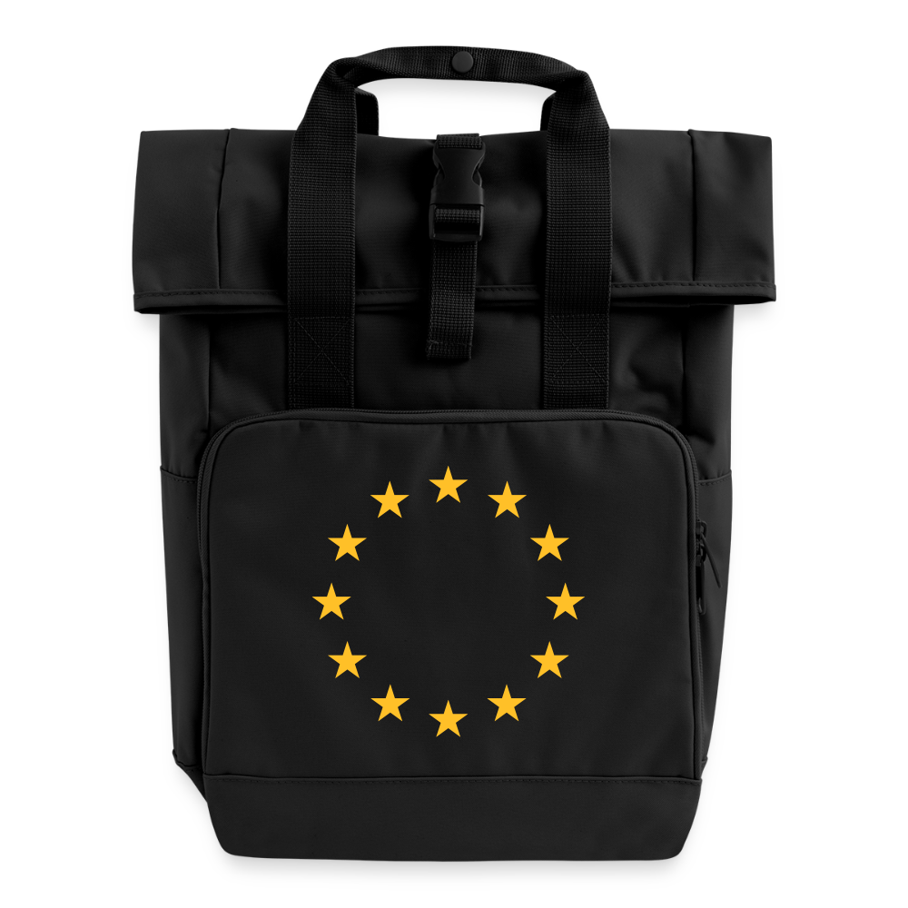 "12-Stars" - Roll Top Backpack with Two Handles - black