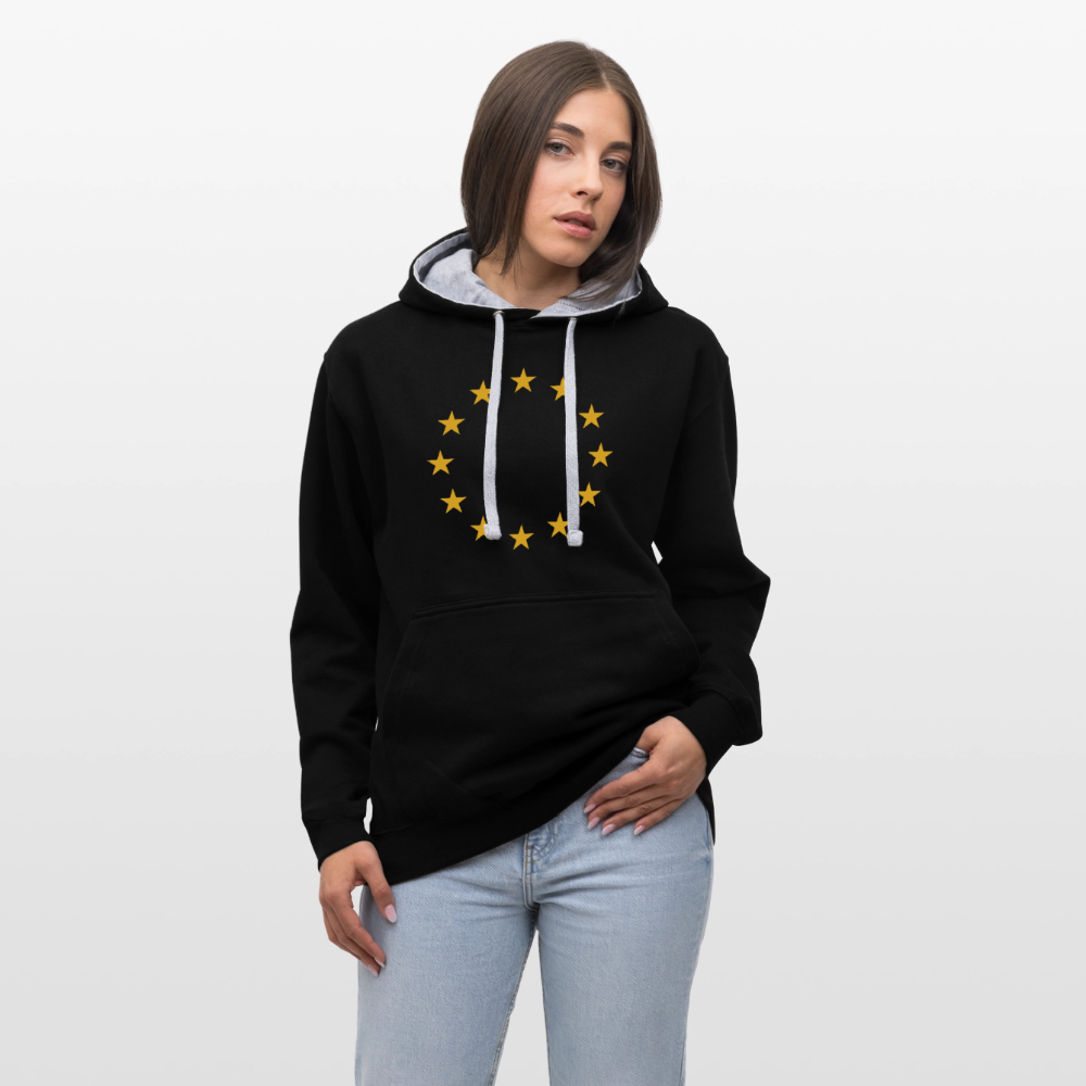 "12-Stars" - Contrast Colour Hoodie - black/heather grey