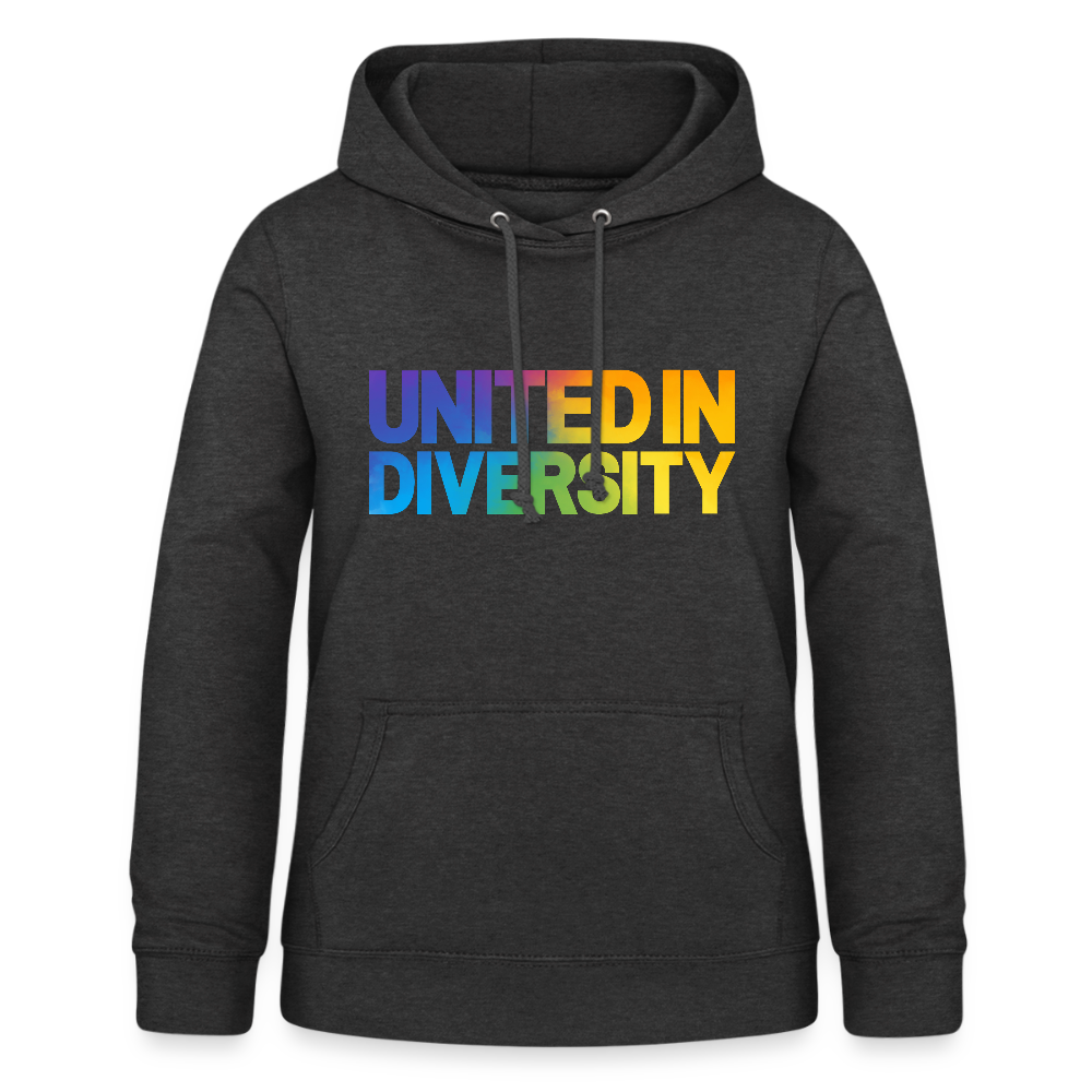 Women's Hoodie - "United in Diversity - LGBTQ" - charcoal grey