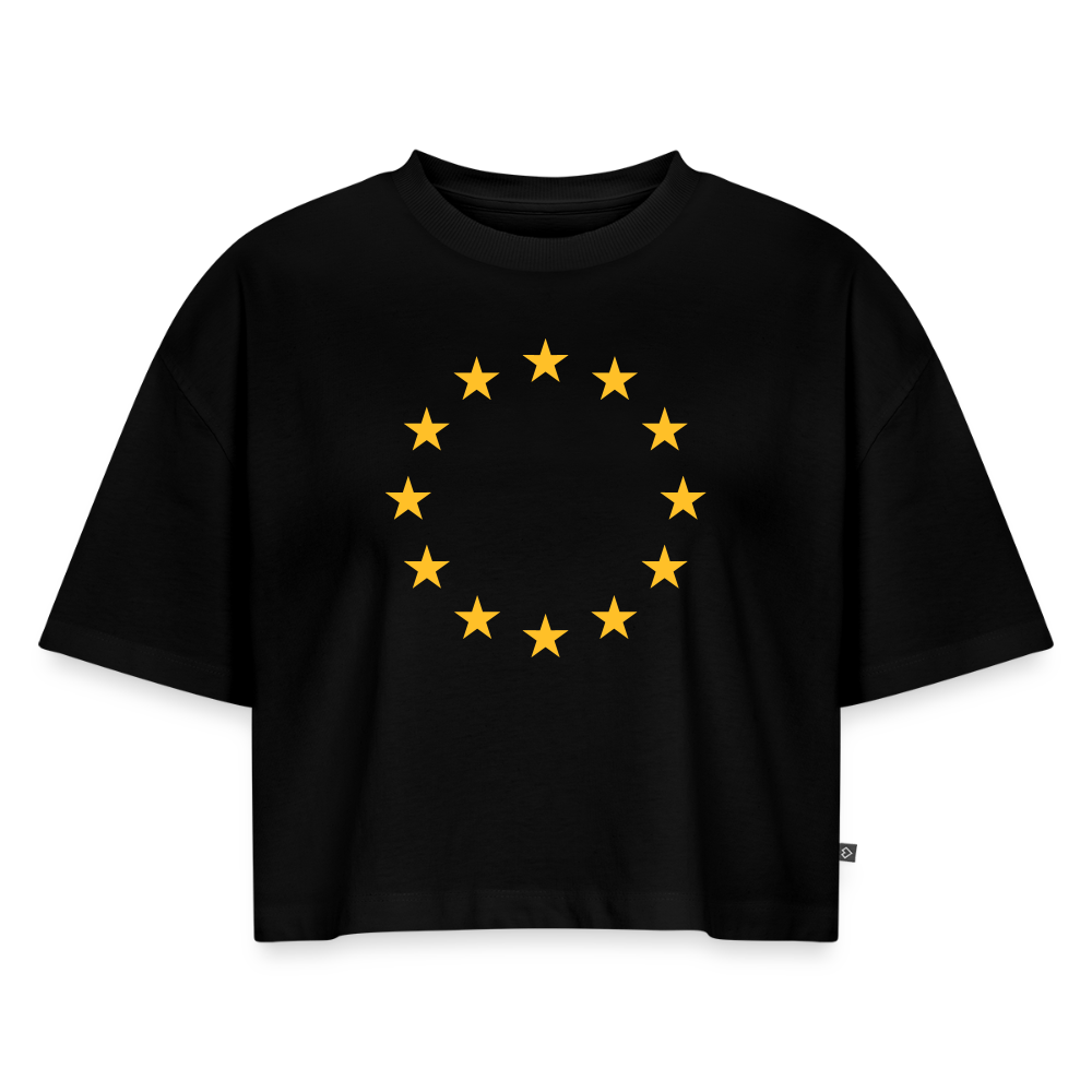 "12-Stars" - Women’s Oversized Organic Cropped T-Shirt - black