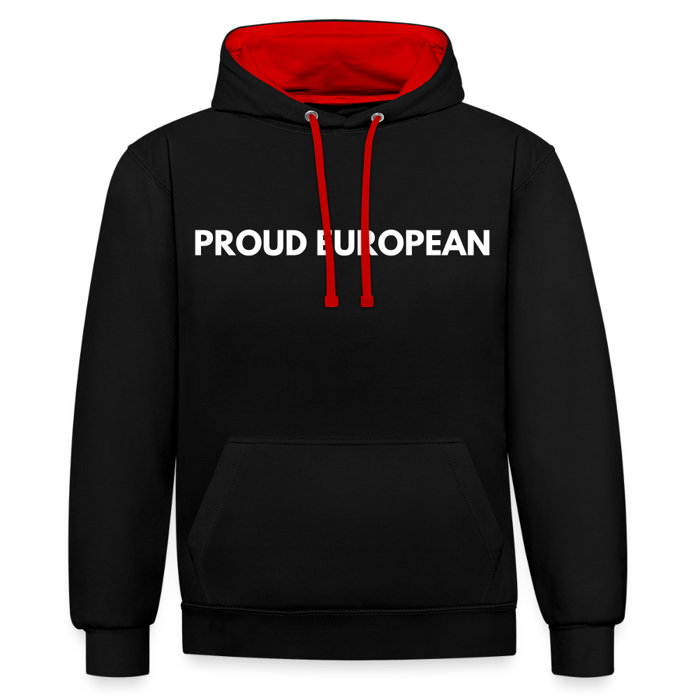 "PROUD EUROPEAN" - Kontrast-Hoodie - black/red