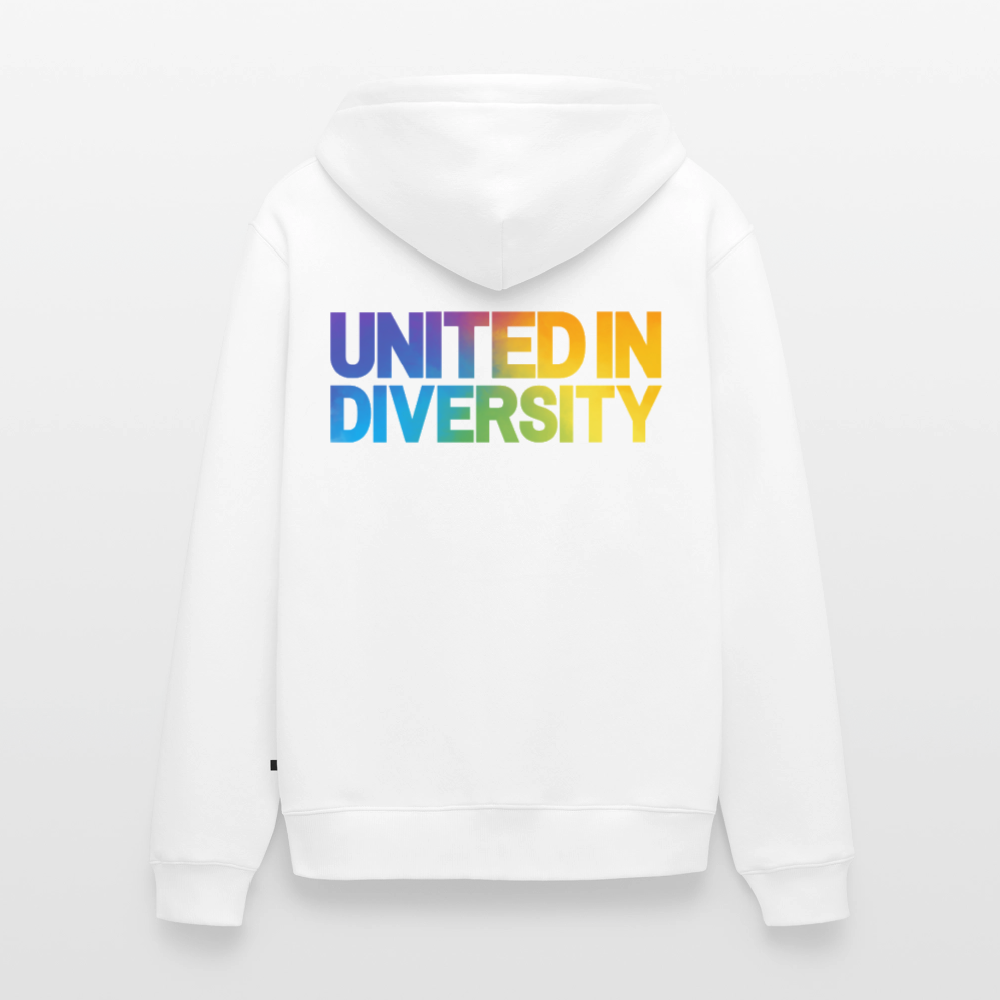 Men's Premium Hooded Jacket - "United in Diversity - LGBTQ" - white