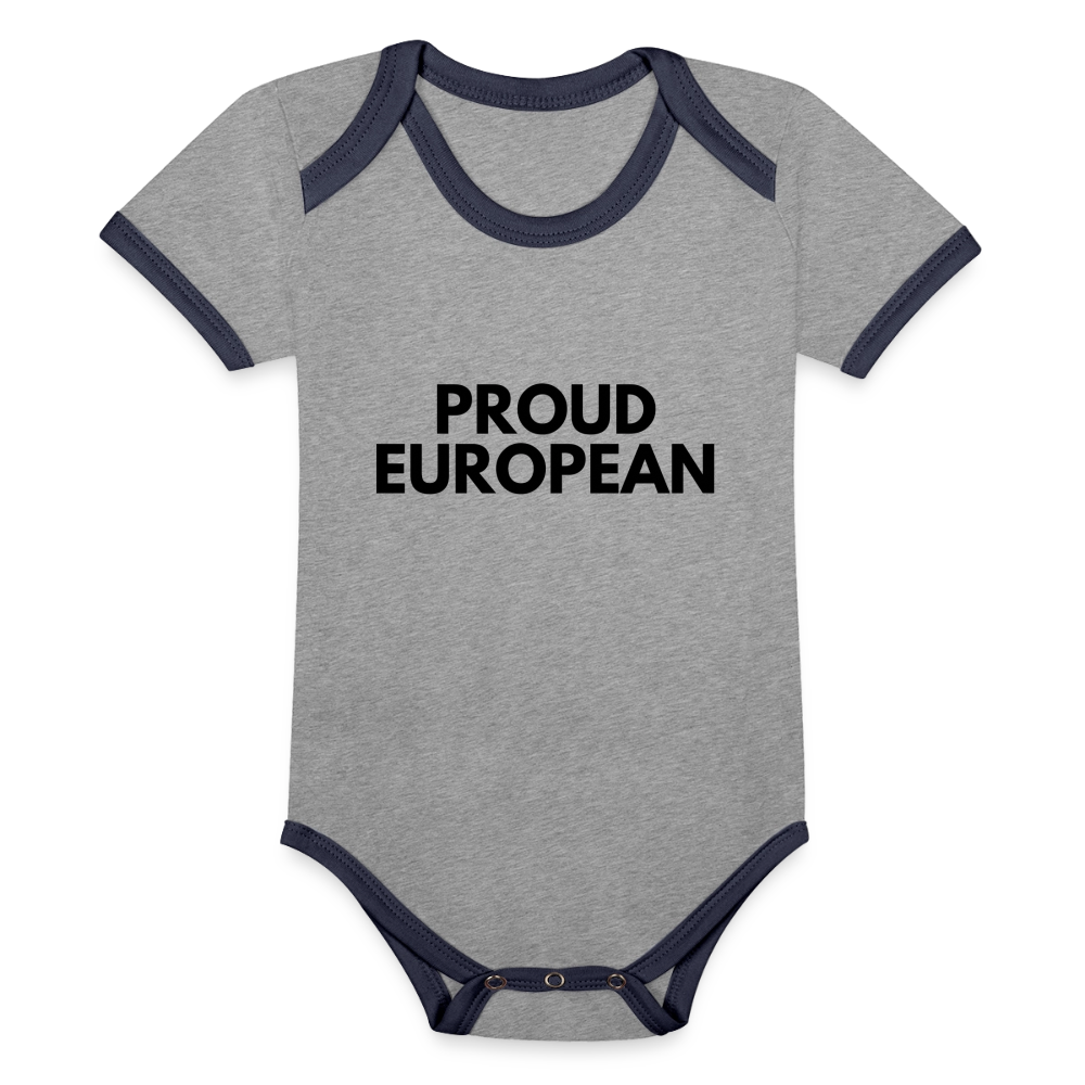 "PROUD EUROPEAN" - Baby Bio-Kurzarm-Kontrastbody - heather grey/navy