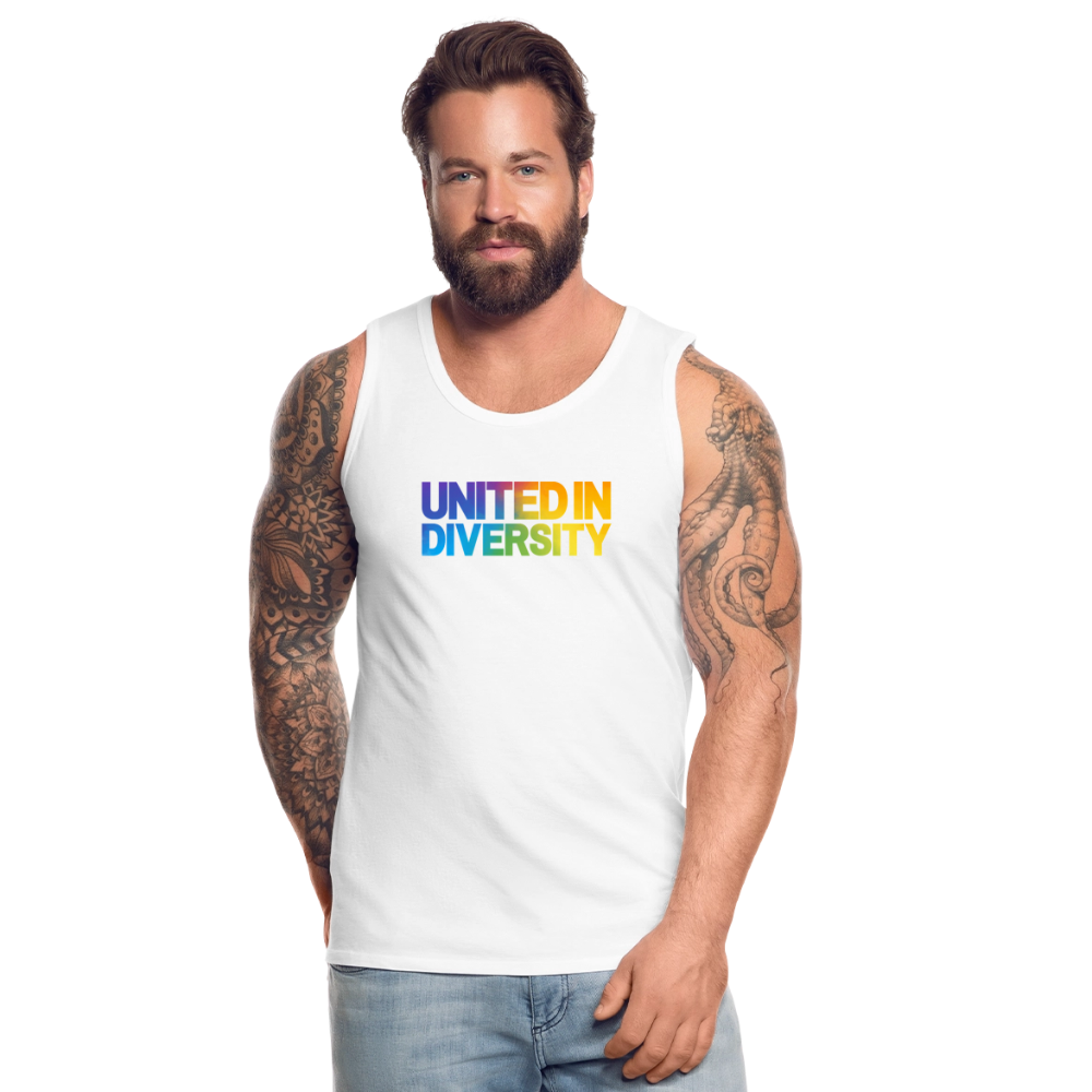 Men’s Premium Tank Top - "United in Diversity - LGBTQ" - white