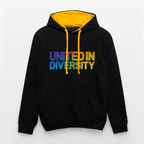 Contrast Colour Hoodie - "United in Diversity - LGBTQ" - black/gold