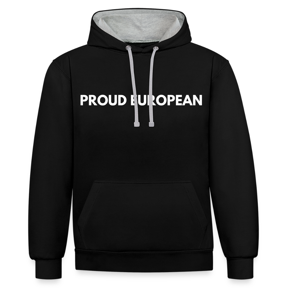 "PROUD EUROPEAN" - Kontrast-Hoodie - black/heather grey