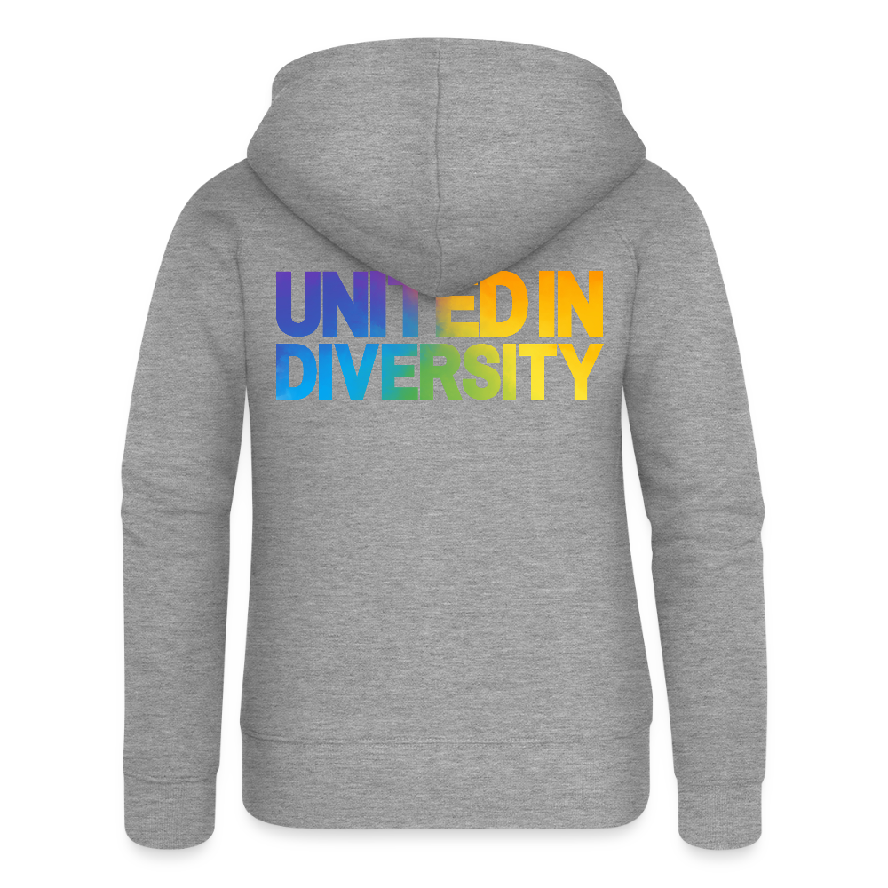 Women's Premium Hooded Jacket - "United in Diversity - LGBTQ" - heather grey