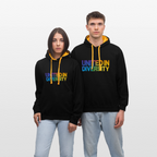 Contrast Colour Hoodie - "United in Diversity - LGBTQ" - black/gold