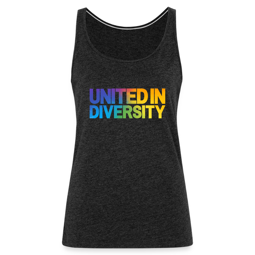 Women’s Premium Tank Top - "United in Diversity - LGBTQ" - charcoal grey