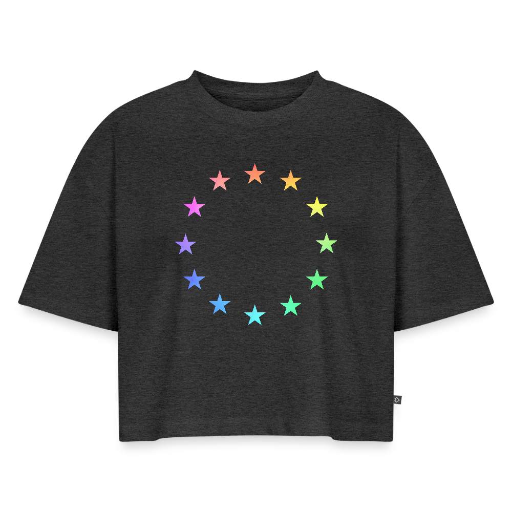 Women’s Oversized Organic Cropped T-Shirt - "12 Stars - LGBTQ" - heather anthracite
