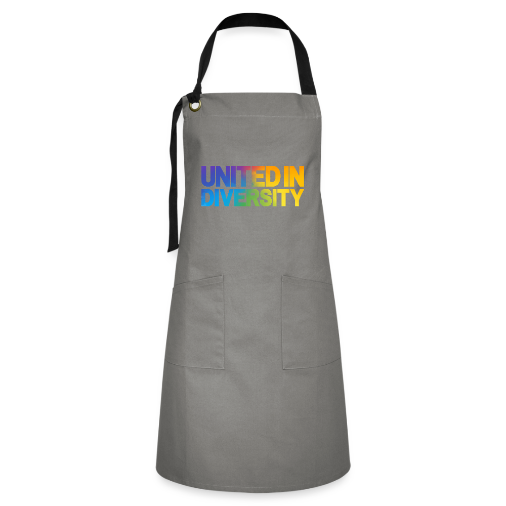 Artisan Apron - "United in Diversity - LGBTQ" - grey/black