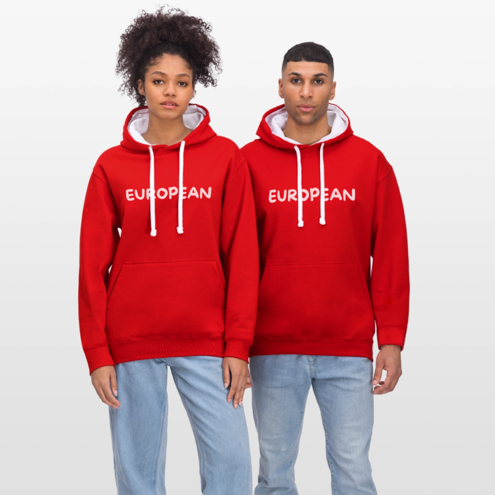 "EUROPEAN" - Kontrast-Hoodie - red/white