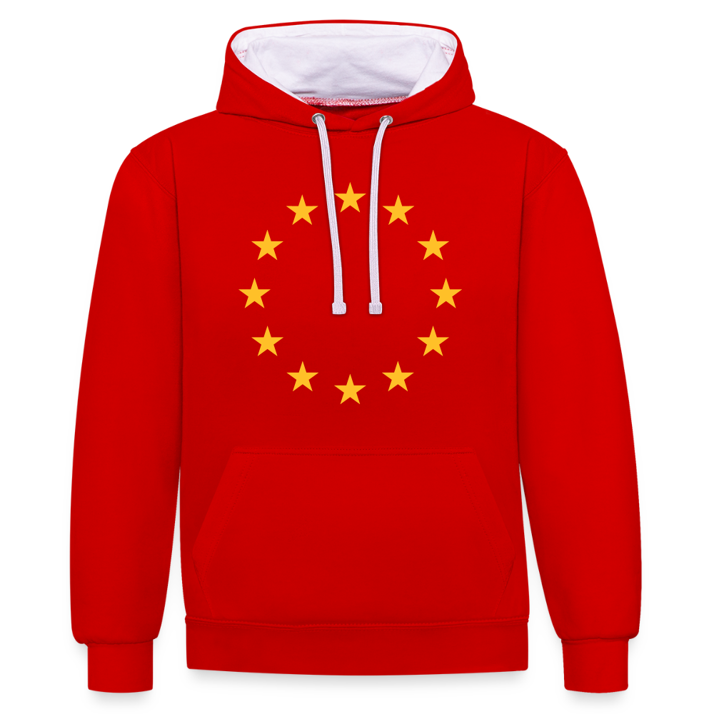 "12-Stars" - Contrast Colour Hoodie - red/white